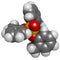 Tricresyl phosphate (TCP) molecule. Used as plasticizer, for waterproofing, as flame retardant, etc. Known to be neurotoxin