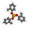 Tricresyl phosphate (TCP) molecule. Used as plasticizer, for waterproofing, as flame retardant, etc. Known to be neurotoxin