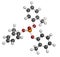 Tricresyl phosphate (TCP) molecule. Used as plasticizer, for waterproofing, as flame retardant, etc. Known to be neurotoxin