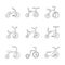 Tricycle bicycle bike wheel icons set, outline style