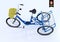 Tricycle. Freight tricycle for adults. A bicycle on three wheels with a basket. Walking bicycle view top. Delivered of packages by