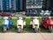 Tricycle in the park. Vehicle for rent. Resort place
