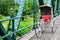 Tricycle thai style on Bridge over Pai River at Pai at Mae Hong Son Thailand