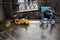 Tricycles parked on pedestrian square