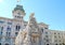 Trieste city hall on Piazza Unita d Italia square, Friuli Venezia Giulia region of Italy.  Sharp Focus on Four Continent Fountain