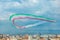 Trieste, Italy - October, 4 2017: Airshow Training of PAN Frecce Tricolori -Tricolour Arrows. Flight patrol during aircraft