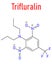 Trifluralin herbicide molecule. Skeletal formula. Chemical structure