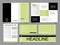 Trifold brochure in 2000s retro style. Tri fold medical brochure. Collection of folded brochures, annual report, business card.