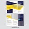 Trifold brochure vector with unique and attractive layout in dark blue and yellow color theme