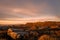 Trigonometry point on top of The Roaches at sunset in the Peak District National Park