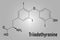 Triiodothyronine or T3, liothyronine, thyroid hormone molecule. Pituitary gland hormone. Skeletal formula.