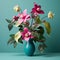 Trillium Arrangement: Teal And Pink 3d Effect With Realistic Textures