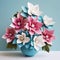 Trillium Arrangement: Teal And Pink 3d Paper Flowers In A Vase