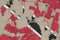 Trinidad and Tobago flag depicted in paint colors on old obsolete messy concrete wall closeup. Textured banner on rough background