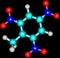Trinitrotoluene molecular structure on black background