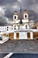 The TrinitÃ  dei Monti church on the Spanish steps before the rain