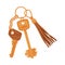 Trinket with Key Hanging with Tassel Keychain or Keyring Vector Illustration