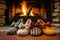 trio of family slippers in different sizes by a brick fireplace