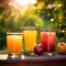 Trio of Fresh Organic Juices on Outdoor Table