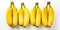 Trio of fresh, yellow bananas placed in a simple layout against a white background , concept of Minimalistic design
