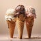 Trio of Icecream. Scoops of vanilla, Strawberry and Chocolate