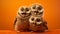 A trio of owls singing. Looks like they could be singing in barbershop quartet style. AI Generated.
