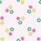 Trio of small flowers seamless vector pattern background. Groups of multicolor blooms tropical backdrop. Modern drawn