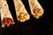 Trio of Tex Mex Fajita Wraps on Black Background