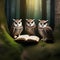 A trio of wise owls reading ancient prophecies in a hidden forest glade as the year begins1