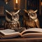 A trio of wise owls reading a book of ancient animal traditions to welcome the new year3