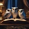A trio of wise owls reading a book of ancient animal traditions to welcome the new year4
