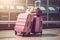 Trip baggage departure transportation vacation bag holiday backpack pink suitcase traveler business arrival