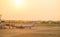 Trip Summer flight on the gate in airport Background.