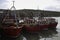 Trip to Port Oriel, Ireland. Europe. Four fishing vessels from the front, mored.