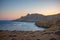 Tripiti beach east Crete on sunset. Trafoulas mountain near to Lendas, Crete Greece.