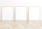 Triple 8x10 Vertical Beige Frame mockup on wooden floor and white wall