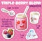 Triple berry smoothie recipe illustration with funny characters