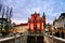 Triple Bridge with church and famous old buildings in Ljubljana, Slovenia