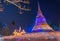 Triple Circumambulation around old pagoda of Trapangtong Temple in Sukothai Thailand