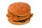 Triple Jalapeno chicken crispy Sandwich in a hamburger bun with 3 fried crunchy chicken pieces, lettuce, tomato, pickled cucumber