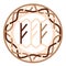 Triple Rune Fehu, an ancient Slavic symbol, decorated with Scandinavian patterns. Beige fashion design