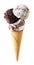 Triple scoop chocolate theme ice cream cone isolated on a white background