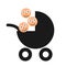 Triplet and multiple birth - Baby stroller and carriage with three children, kids and babies.