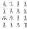 Tripod support icons set, outline style