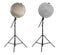 Tripods with reflectors on white background. Professional photographer`s equipment
