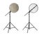 Tripods with reflectors on white background. Professional photographer`s equipment