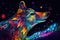 trippy animal on a psychedelic starry night sky background