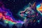 trippy animal on a psychedelic starry night sky background