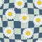 Trippy checkerboard seamless pattern with chamomile flowers. Childish abstract print with happy emotions. Floral vector