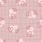 Trippy grid retro checkerboard seamless pattern with hearts. Checkered background with distorted squares. Funky doodle